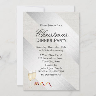 Invitation Fête de Noël Silver Stripes Classic Linen