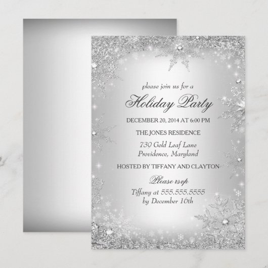 Invitation Fête de Noël Silver Winter Wonderland (Devant / Derrière)