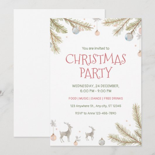 Invitation Fête de Noël simple (Devant / Derrière)