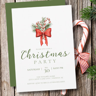 Invitation Fête de Noël Simple Bâton de Bonbon de Noël Vintag