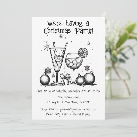 Invitation Fête de Noël simple noir et blanc (Debout devant)