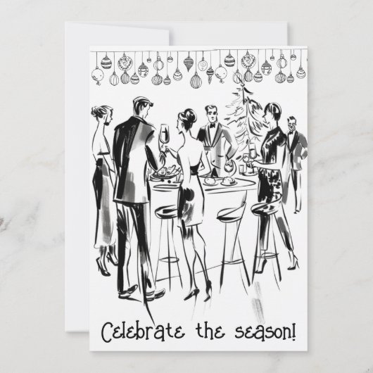 Invitation Fête de Noël simple noir et blanc (Dos)