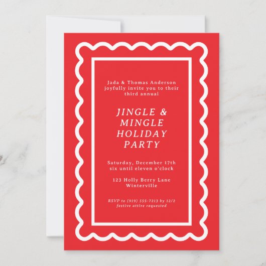 Invitation Fête de Noël simple rouge et blanc (Devant)