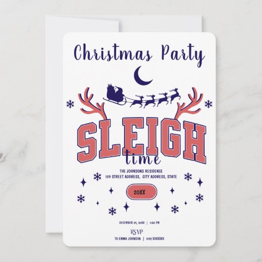 Invitation Fête de Noël Sleigh Blanche (Devant)