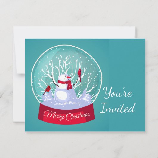 Invitation Fête de Noël Snowglobe Snowman Cardinal Bird (Dos)