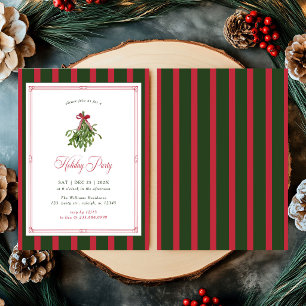 Invitation Fête de Noël sous le Gui Ruban Rouge Rayures Noël