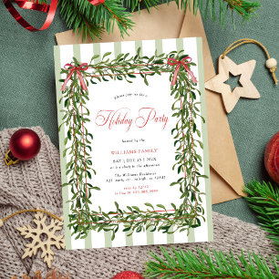 Invitation Fête de Noël sous le gui Ruban rouge Rayures Noël