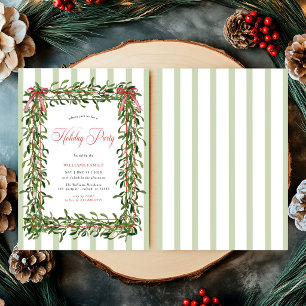 Invitation Fête de Noël sous le Gui Ruban Rouge Rayures Noël