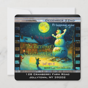 Invitation Fête de Noël Souvenir de Bonhomme de Neige Nuit en