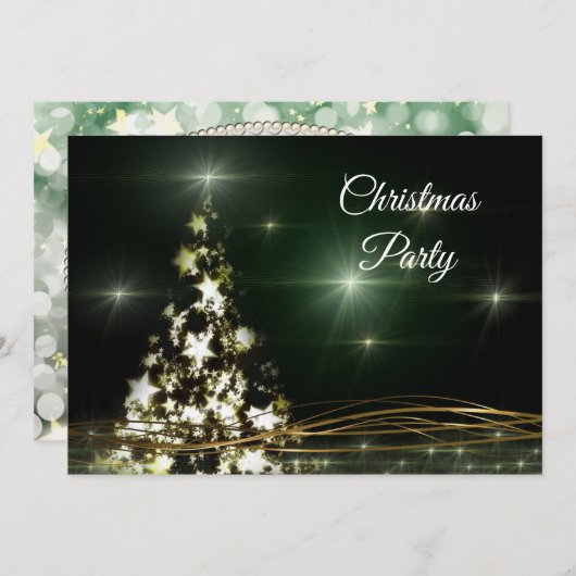 Invitation Fête de Noël Star Décorée & Golden Swils (Devant / Derrière)