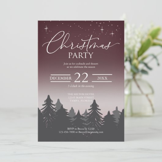 Invitation Fête de Noël Starry scène de nuit Rouge (Debout devant)