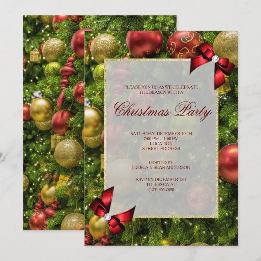 Invitation Fête de Noël Stylish Baubles & Bows (Devant / Derrière)