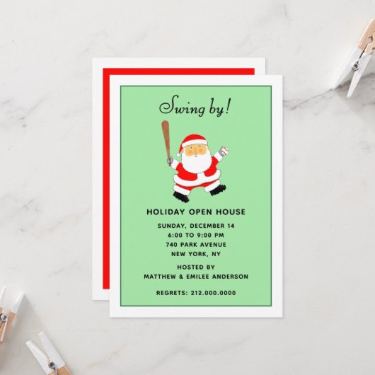 Invitation Fête de Noël sur le thème du baseball (Devant/Arrière en situation)
