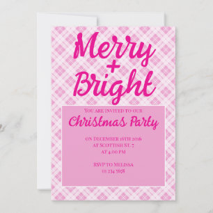 Invitation Fête de Noël tartan rose Merry Bright