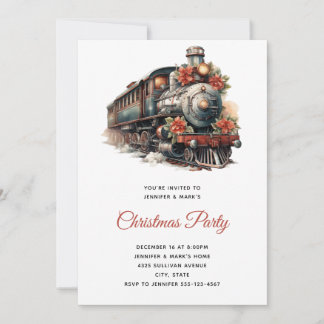 Invitation Fête de Noël traditionnelle au train à vapeur vint
