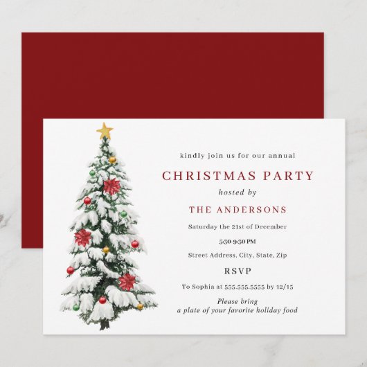 Invitation Fête de Noël traditionnelle autour de l'arbre (Devant / Derrière)