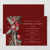Invitation Fête de Noël traditionnelle aux feuillages rouges (Devant / Derrière)