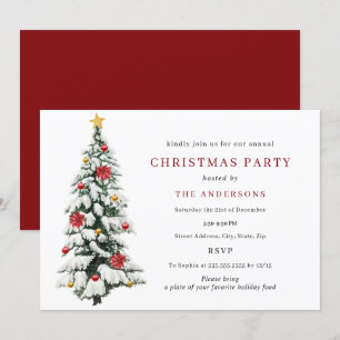 Invitation Fête de Noël traditionnelle de l'arbre vert rouge