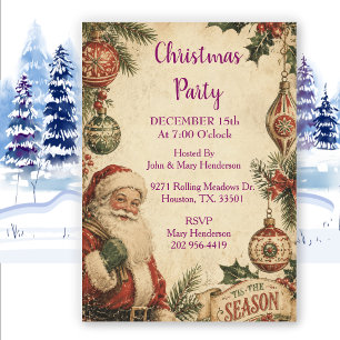 Invitation Fête de Noël traditionnelle du Père Noël vintage