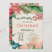 Invitation Fête de Noël traditionnelle rouge et verte (Devant / Derrière)