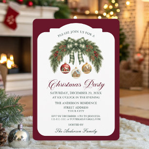 Invitation Fête de Noël traditionnelle rustique en Bourgogne