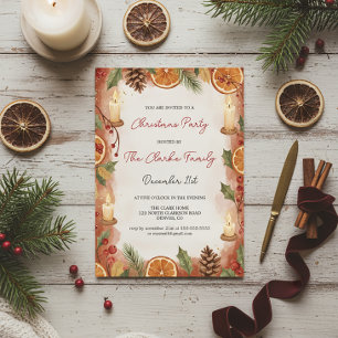 Invitation Fête de Noël tranche d'orange rustique et bougie