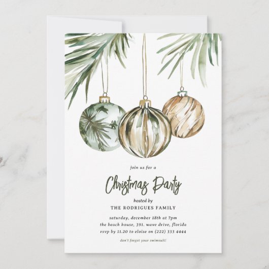 Invitation Fête de Noël Tropical Baubles (Devant)