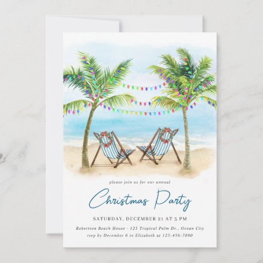 Invitation Fête de Noël Tropical Beach Palm Trees (Devant)
