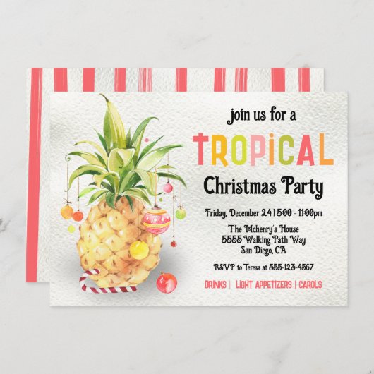 Invitation Fête de Noël Tropical Pinapple (Devant / Derrière)