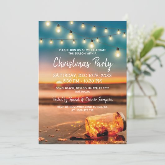 Invitation Fête de Noël Tropical Sunset Beach (Debout devant)