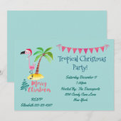 Invitation Fête de Noël Tropicale Flamant Rose (Devant / Derrière)