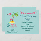 Invitation Fête de Noël tropicale Flamant rose rose (Devant / Derrière)