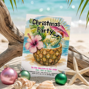Invitation Fête de Noël Tropicale Joyeux Hippocampe