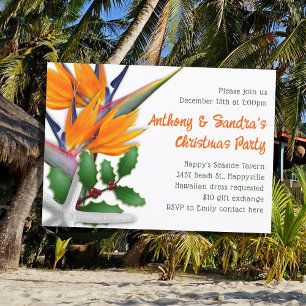 Invitation Fête de Noël tropicale Oiseau de fleurs du paradis