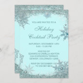 Invitation Fête de Noël turquoise Blue Snowflop (Devant / Derrière)