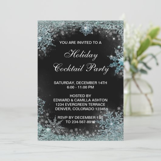 Invitation Fête de Noël Turquoise noir (Debout devant)