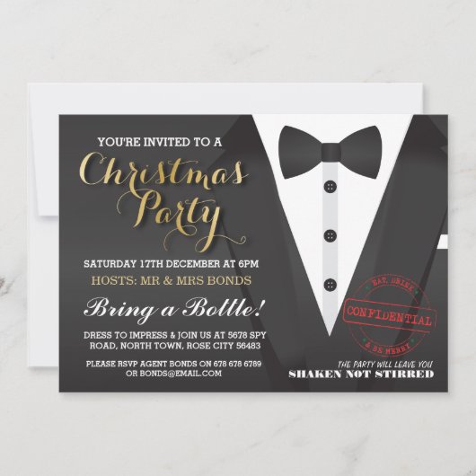 Invitation Fête de Noël Tuxedo Bow Cravate Dîner de bal Invit (Devant)