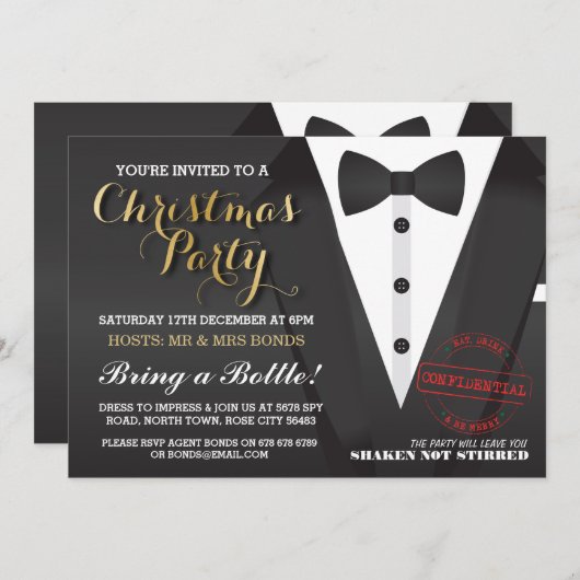Invitation Fête de Noël Tuxedo Bow Cravate Dîner de bal Invit (Devant / Derrière)