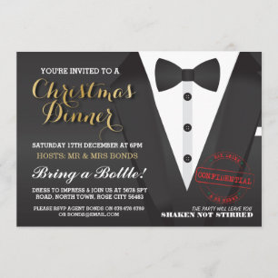 Invitation Fête de Noël Tuxedo Bow Dîner de Cravate Ball Invi