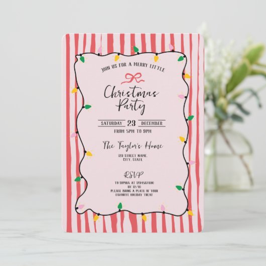 Invitation Fête de Noël unique main Whimsical tiré Bow (Debout devant)