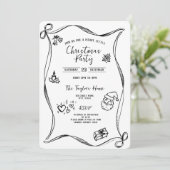 Invitation Fête de Noël unique main Whimsical tiré Bow (Debout devant)