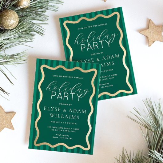 Invitation Fête de Noël Vave Green Stripe