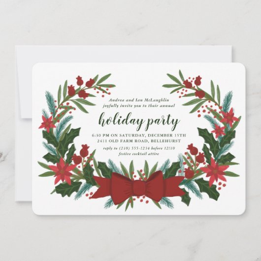 Invitation Fête de Noël Verdure Wreath (Devant)