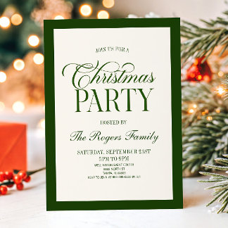 Invitation Fête de Noël Vert Beige Ancien Argent Vintage