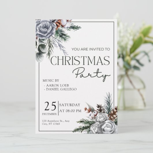 Invitation Fête de Noël Vert et Blanc (Debout devant)