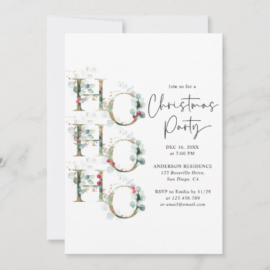 Invitation Fête de Noël Vert et Or (Devant)