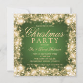 Invitation Fête de Noël Vert Or Éclairage (Devant)