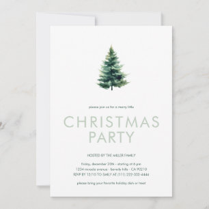 Invitation Fête de Noël verte avec un arbre de pin minimalist