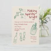 Invitation Fête de Noël Verte & Crème Fun & Moderne à Dessins (Debout devant)