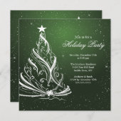 Invitation Fête de Noël verte et blanche (Devant / Derrière)